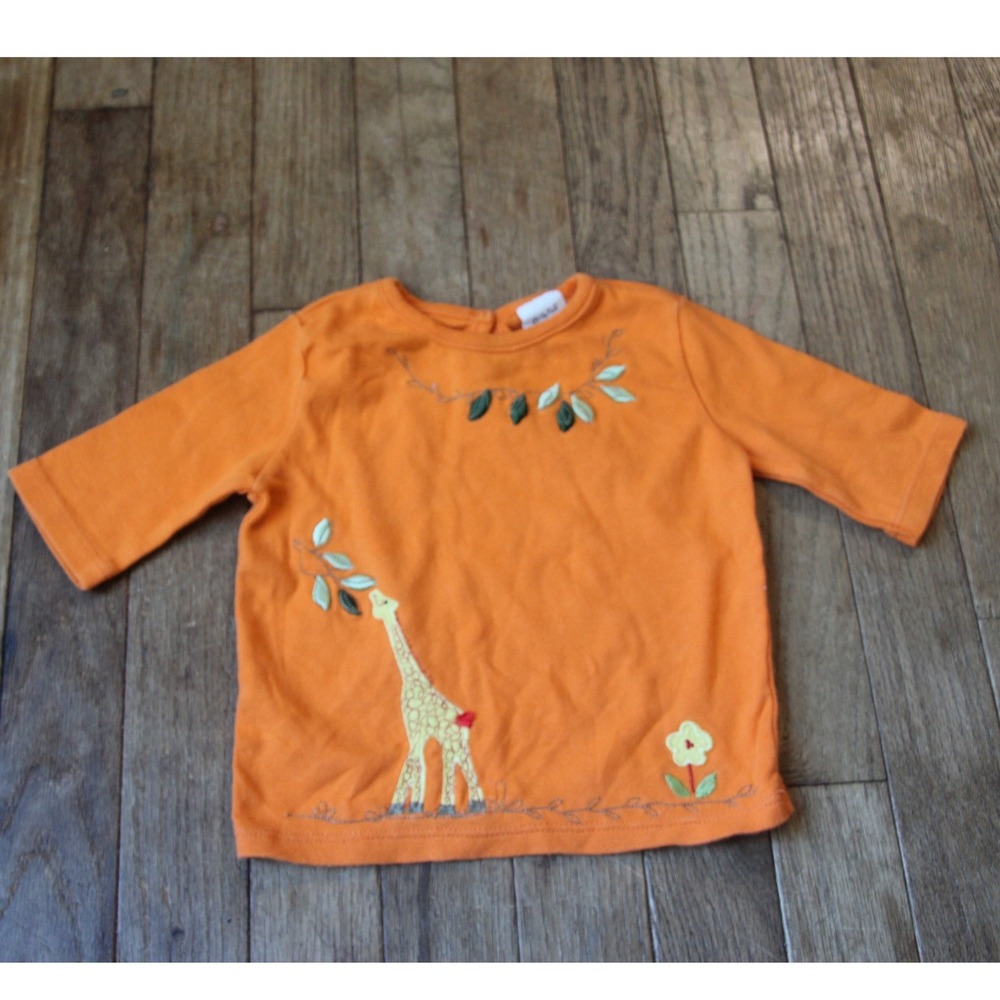 Baby GAP Orange Giraffe Embroidered Long Sleeve Top Shirt 6-12 Months‎